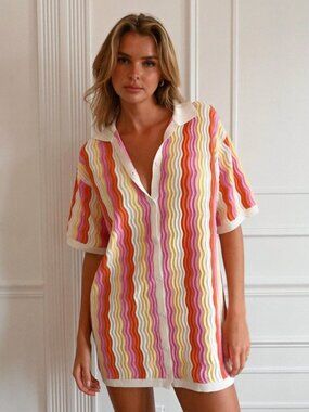 YLLW Felix Knit Dress Sorbet Pink Orange Yellow - S/M